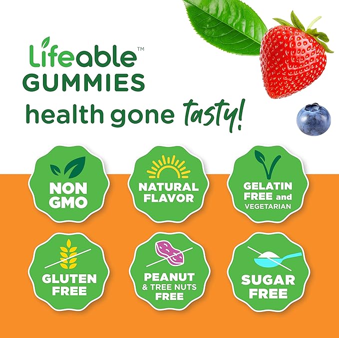 Lifeable Sugar Free Probiotics with Prebiotics Fiber – Great Tasting Natural Flavor Gummy Supplement – Keto Friendly Chewable – for Gut Health and Immune Support – for Adults, Man, Women – 90 Gummies