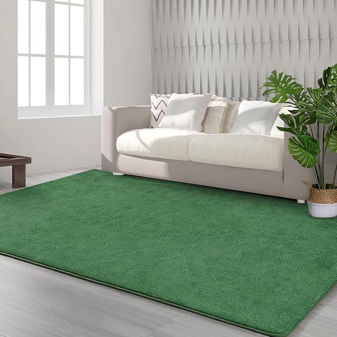 FlyDOIT Area Rugs for Bedroom Living Room, 4x6 Green Super Soft Comfy Thickened Memory-Foam Indoor Carpets, Modern Aesthetic Minimalist Carpet for Boys Girls Adults Apartment Nursery Home Décor