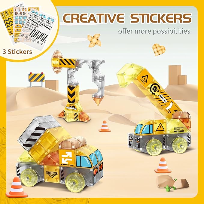 cossy Magnetic Blocks, 3D Magnetic Building Blocks, Multi Shape Magnet Toys with Cars Set, STEM Toys, Educational, Preschool Montessori Sensory for Boys and Girls