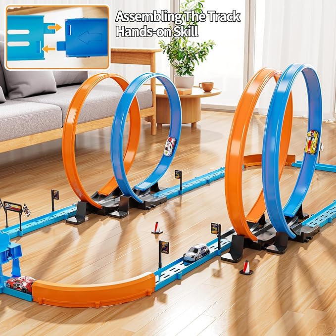 Car Race Track Sets for Kids 3 4 5 6 7 8 9 Years Old - Toy Car Track Set for Boys 3-5 6-8 8-12, Racing Game with 4 Small Cars, Boys Toy, Gifts for Boys Girls 3-8
