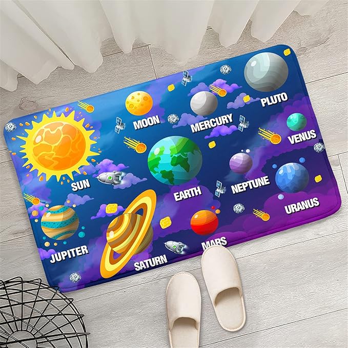 Outer Space Rugs Small Size Universe Solar System Planet Theme Carpets Kids Rugs for Playroom Educational Learning Area Rug for Living Room Bedroom Indoor Crystal Polyester Floor Sofa Mats, 2'×3'