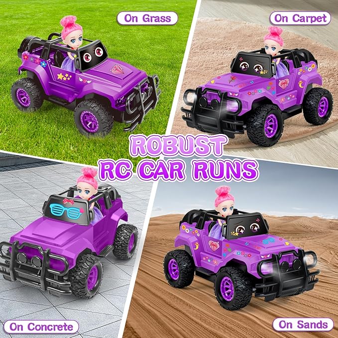 Remote Control Car, Purple Rc Truck with DIY Stickers and Doll for Girls Toddlers, 1:20 Scale RC Truck All Terrain Trucks, Rc Car Toys Gift for Kids Age 3 4 5 6-12 Birthday Gift