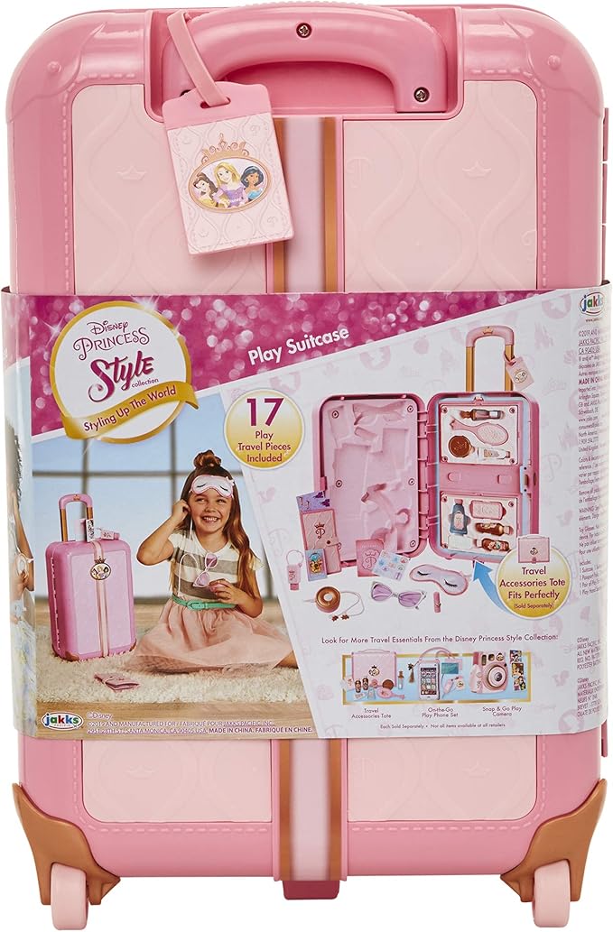 Disney Princess Travel Suitcase Play Set for Girls with Luggage Tag by Style Collection, 17 Pretend Play Accessoriespiece Including Travel Passport! for Ages 3+