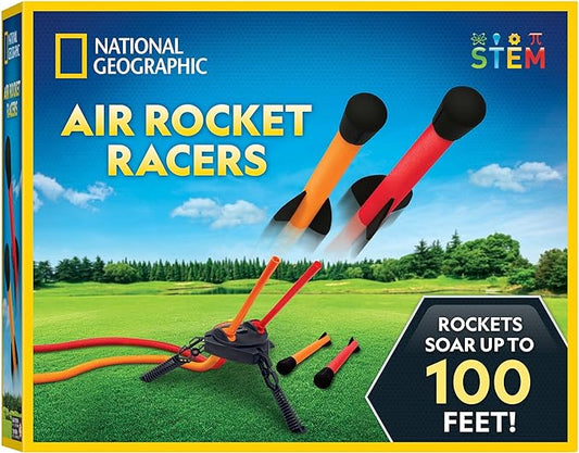 NATIONAL GEOGRAPHIC Air Rocket Toy – Jump & Launch Dueling Air Rockets up to 100Ft., Includes Launcher, 4 Foam-Tipped Rockets, Outdoors kids Toys, Kids Science Kit, Rocket Launcher (Amazon Exclusive)
