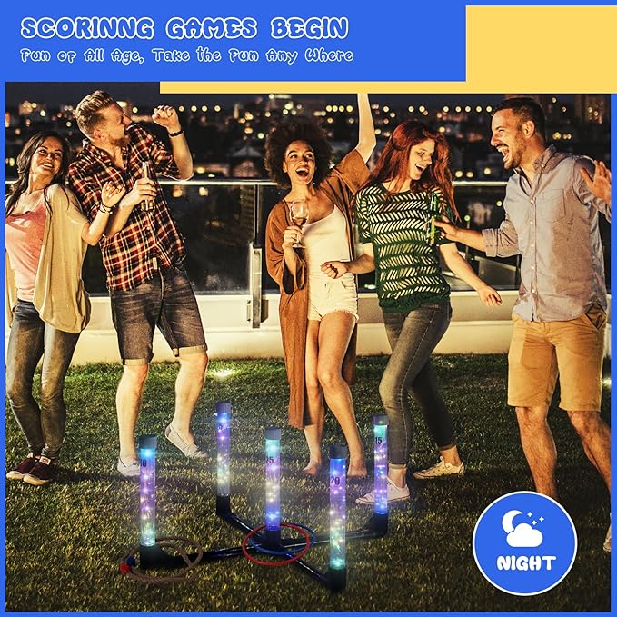 YEEA LED Ring Toss Game for Kids, Adults | Glow in The Dark LED Outdoor Yard Games | Perfect for Camping, Beach, and Backyard Family Gatherings