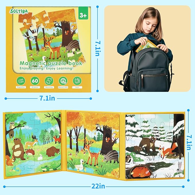 Puzzles for Kids Ages 3-5 Girls 60 Pieces Travel Puzzles for Kids Age 4-6 Animal Airplane Car Road Trip Activities Games Toys 3 4 5 6 7 8 Years Old Girls and Boys Gift