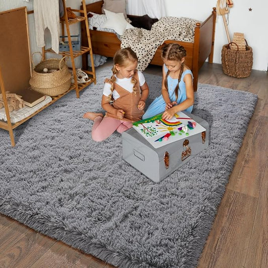 Super Fluffy Throw Rug for Bedroom, Modern Shag Grey Area Rugs, Soft and Cozy Plush Small Carpet for Kids,Girls Boys and Teens Decorations for Living Room Dorm Nursery Classroom, 2x3 Feet