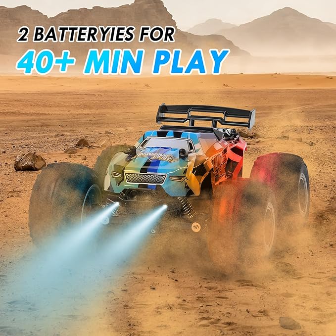 Remote Control Car, Remote Control Truck, 2.4Ghz All Terrain Off-Road Monster Truck, 20 KM/H Rc Cars with LED Bodylight and 2 Rechargeable Batteries Toys for Boys