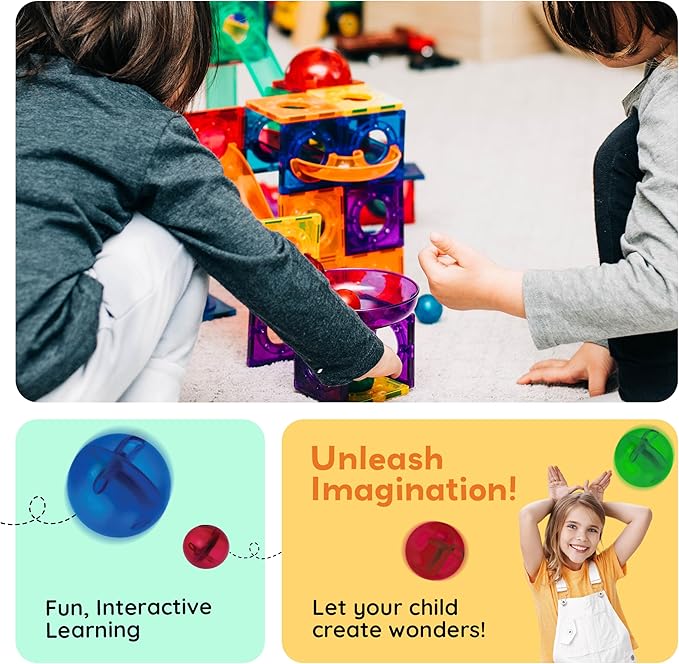 PicassoTiles Marble Run 100 Piece Magnetic Tile Race Track Toy Play Set STEM Building & Learning Educational Magnet Construction Child Brain Development Kit Boys Girls Age 3 4 5 6 7 8+ Years Old Toys