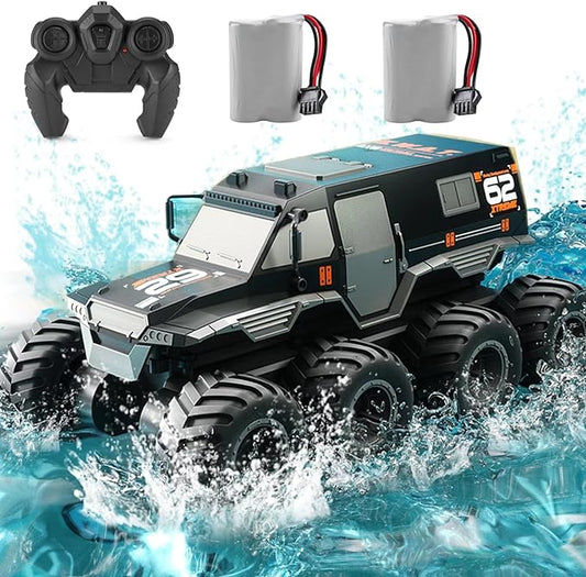 2 Batteries RC Car Toys, 8WD 2.4G 1:12 Big Waterproof Monster Truck Toys, Amphibious Remote Control Car for Boys 4-12, Gift Birthday Christmas for 7 8 9 10 11 12 Year Old Boys/Girls -Black