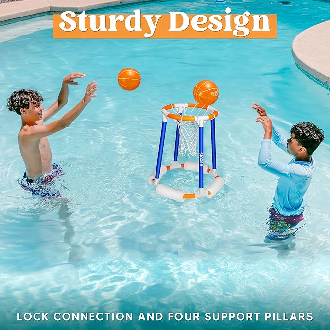 Sloosh Pool Basketball Hoop Toys, Floating Basketball Pool Game, Swimming Floats Toys with Balls Pump, Summer Outdoor Water Play Toy for Kids and Adults (Blue Orange)