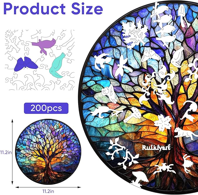 Tree of Life Puzzles for Adults,200 Pieces Wooden Jigsaw Puzzles,Unique Shape Puzzles for Adults and Kids,Extra Thick 5MM,Family Game, Birthday Gifts,11.2x11.2 Inches