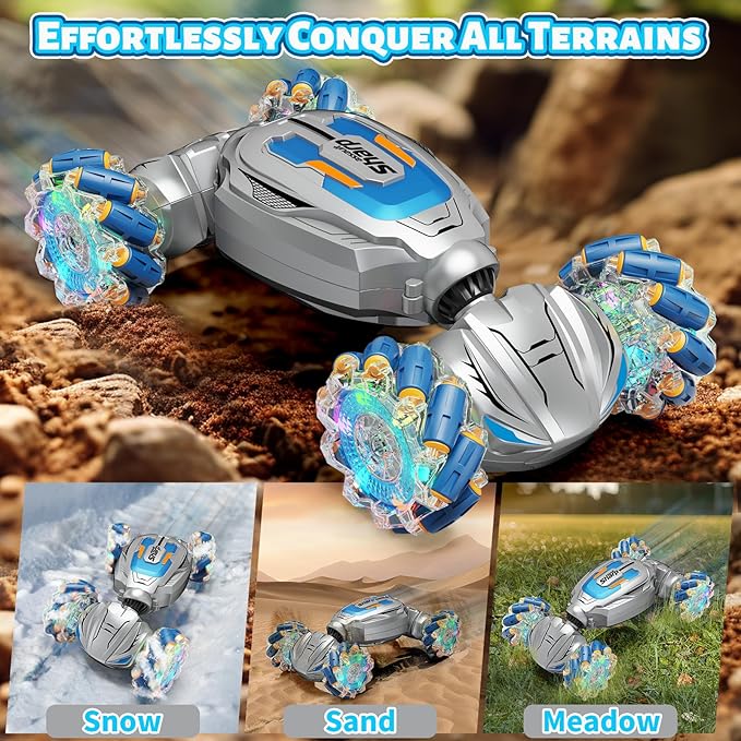 Gesture Sensing RC Stunt Car, Remote Control Car Birthday gifts for kids Age 6-12, 2.4Ghz Hand Controlled Twist Cars, 360° Rotating Transform Off Road Car Toy for Boys Girls Age 6 7 8 9 10 11+ (Gray)