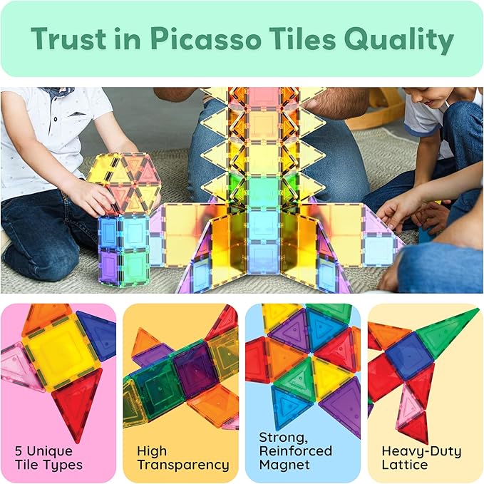 PicassoTiles 100 Piece Set 100pcs Magnet Building Tiles Clear Magnetic 3D Blocks Construction Playboards, Creativity Beyond Imagination, Inspirational, Recreational, Educational Conventional