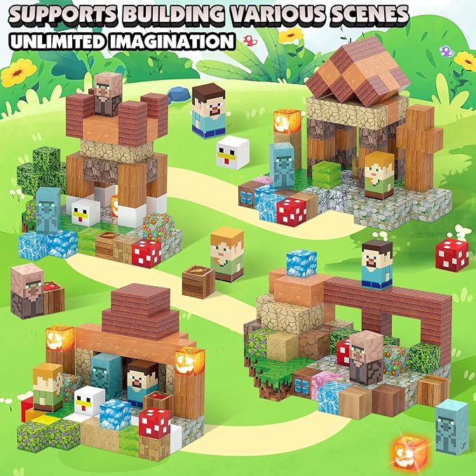 Magnetic Blocks Toy Building Set for Kids 3+, Light Up Magnetic Building Blocks, 3D Construction Build Toys STEM Sensory Magnet Cubes Christmas Birthday Present