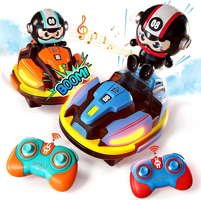 2 Pack RC Cars Toys for Toddlers|Remote Control Bumper Cars Toys with Music & Light & Spray for Kids|Birthday Gift for 3 4 5 6 7 8 Year Old Boys