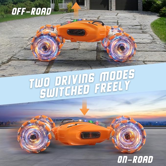 Gesture Sensing RC Car Hand Controlled Remote Control Car with Spray, 2.4Ghz All Terrain Remote Toy C-ar for Kids, Transformed Vehicle 360° Spins LED Present Speedcar for 3-12yr Boys Girls Orange