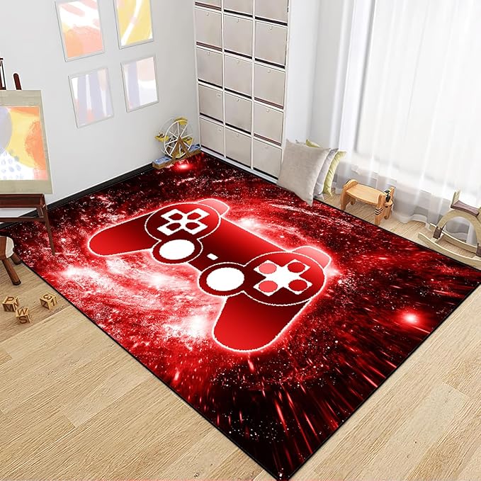 Video Game Rug, 3D Printed Gamepad Controller Area Rugs for Bedroom Boys Living Room Red Large Cool Gamer Rugs Gaming Art Design Home Decor Crystal Doormat Yoga Mats, 47"x39"