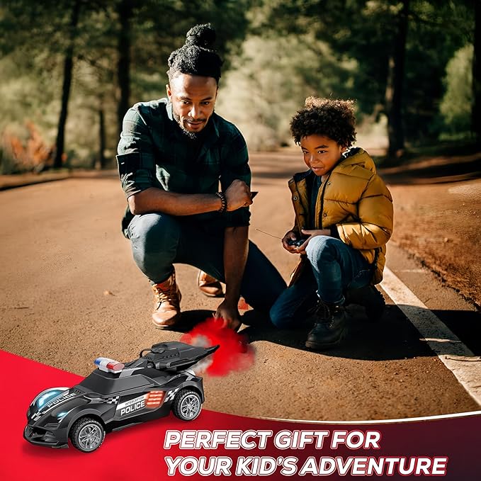 Remote Control Car – Police Car Toy with Powerful Motor, Anti-Slip Rubber Tire – RC Cars with Stunt Spray Button – Unique Smoke Effect and Water Injection