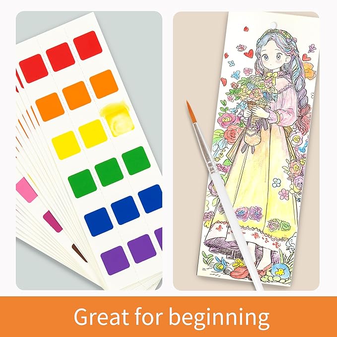 COIPLAY 648 Color Blocks Watercolor Paint Set, 52-Bookmarks, 3 Brushes, Silicone Cup, Fairytale Princess Coloring Books, for All Ages, Travel-Friendly, Easy to Use,No Mess, All in One, Art Supplies