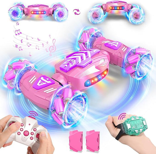 Gesture Sensing RC Stunt Car, Remote Control Car 360° Rotating 4WD 2.4Ghz RC Cars Transform Hand Controlled Toys with Light & Music, Best Gifts for Girls Age 6-7 8-12