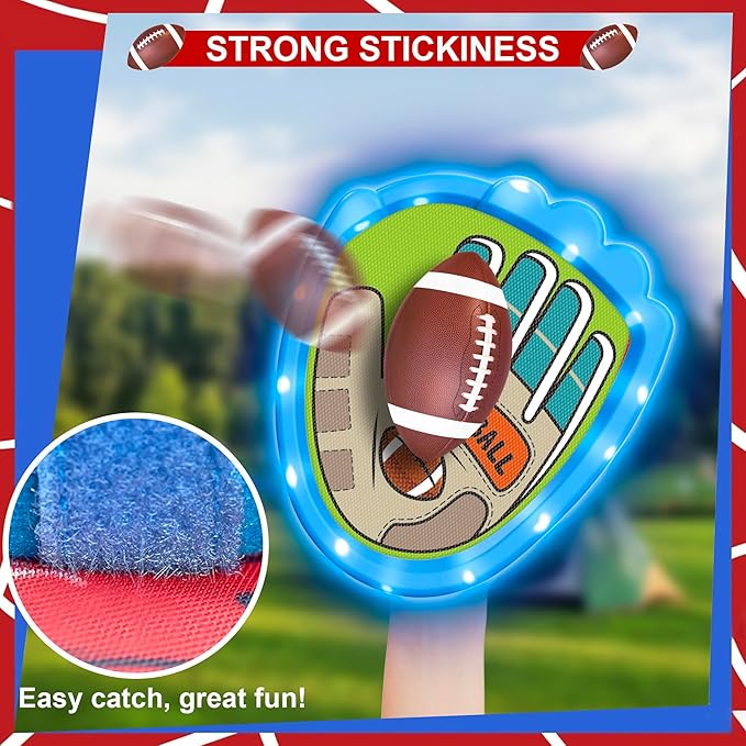 Toss and Catch Ball Game Set,Light-Up Kids Baseball Glove Sticky Mitt, Velcro Ball and Catch Games for Kids Ages 3-12, Football & Baseball Camping/Yard/Outdoor Sports Toy,Outdoor Game for Kids