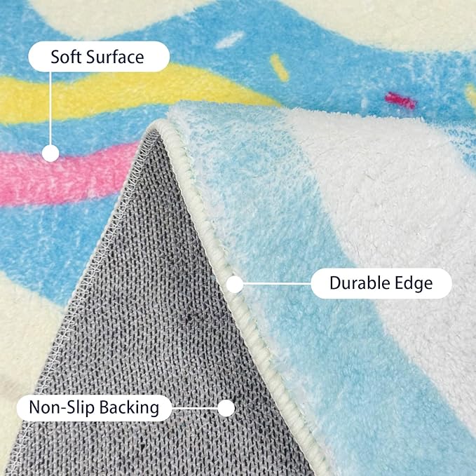 Kids Rug 4Ft Round Cake Bedroom Carpet Circle Blue Playroom Area Rug Rainbow Play Mat for Boys Girls Nursery Living Room Classroom Decor Washable Children Throw Rug, Blue