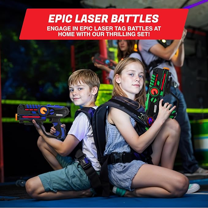 ArmoGear Laser Tag Guns with Vests Set of 4 - Adult Laser Tag Guns, Multiplayer Lazer Tags Set for Kids, Teens, and Adults - Indoor and Outdoor Game for Family Fun - Gift for Boys and Girls, Ages 8+