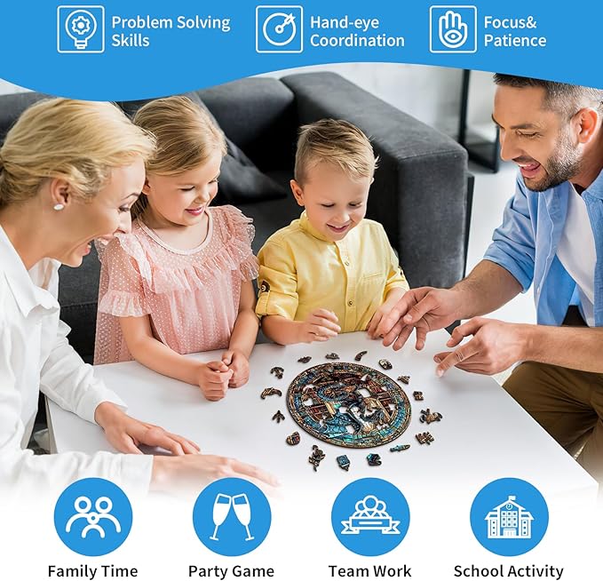 KAAYEE Wooden Puzzles for Adults-Dragon Library Wooden Jigsaw Puzzle Unique Shape Wooden Puzzle Wood Puzzle for Adults,Family Puzzles for Aduls (M-11.4 * 11.4in-200pcs)