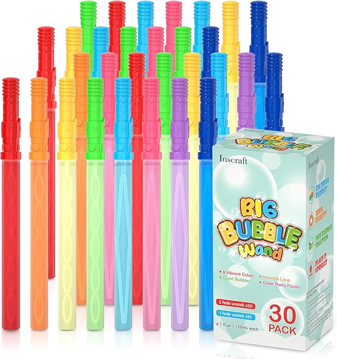 30 Pack 14’’ Big Bubble Wands, 8 Colors Bulk for Summer Toy, Outdoor / Indoor Activity Use, Easter, Birthday, Graduation, Shower, Bubbles Party Favors Supplies for Kids Toddlers
