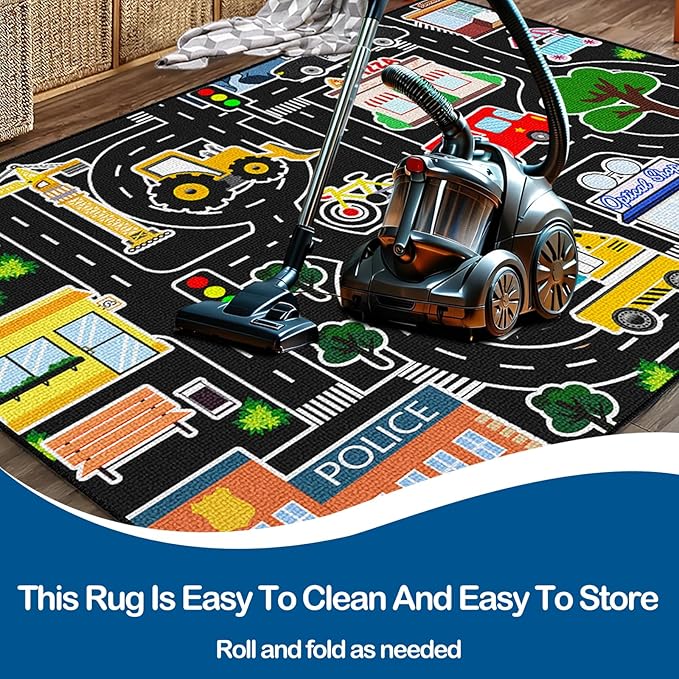 Kids Rug Play Mat - Large Car Track Rug Educational City Traffic Carpet Road Map Car Mat for Kids Toy Road Carpet for Bedroom Playroom Classroom 5x7 Feet