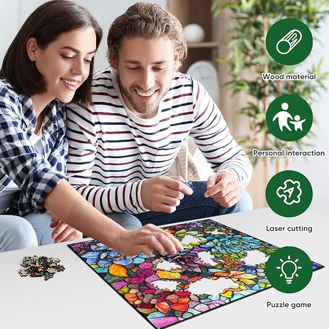 delobi Stained Glass Puzzles for Adults 500 Pieces Succulent Wooden Puzzles, Unique Liberty Challenging Jigsaw Puzzles Gift for Friends Family Game Medium Size 15.9'' x15.9''