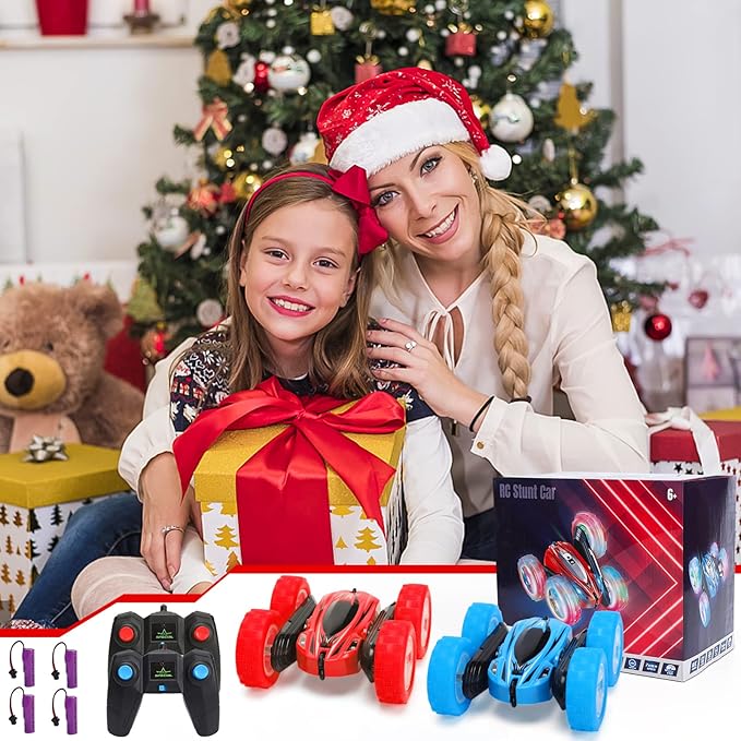GAOMON 2-Pack Remote Control Car Toys for Kids - 2.4GHz RC Stunt Cars with Wheel Lights