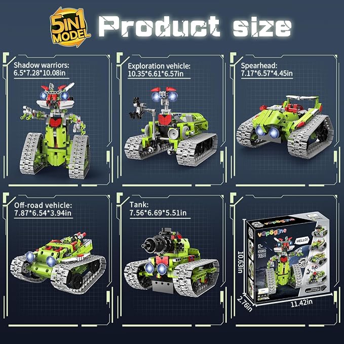 5 in 1 STEM Robot Building Kit, APP & Remote Control Robotics Building Toys, 705 Pcs DIY Building Robot/RC Car/Tank with Light, Building Toy Gifts for Boys Girls Kids 8-16 Science Learning
