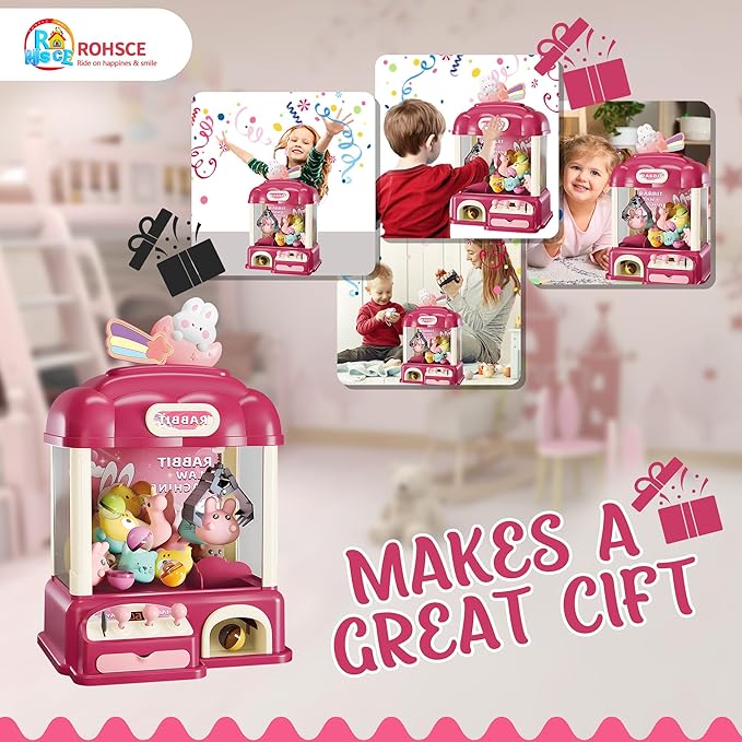 Kids Claw Machine with Toys Inside, Vending Machine Lights & Sound, Electronic Mini Claw Game for Boys & Girls, Birthday & Party Gift, Includes 25 Plush Toys, Surprise Eggs & USB Cable