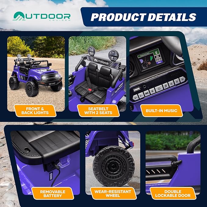 Outdoor Cruise 1-Seater 12V Ride-On Electric Car for Kids - Remote Control Jeep Power Wheels with Parental Control for Safe Adventures