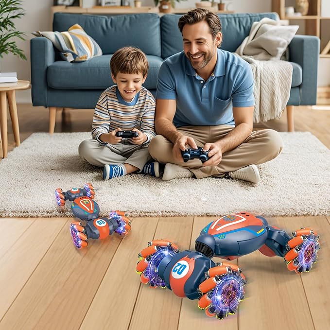 Rc Car Boys Toys 6-8 Years Old,Cool Birthday Gifts for Boys Ages 8-13 4WD Gesture Sensing Rc Stunt Car for Ages 5 7 9 10 Years Old Kids with Light and Music,Large-Orange