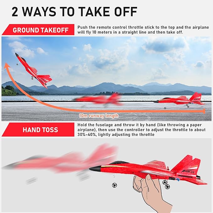 RC Plane Remote Control Glider Airplanes, 2.4 GHZ Remote Control Airplane with Auto Balance Gyro, with Light Strip, Beginner's Choice (Red)