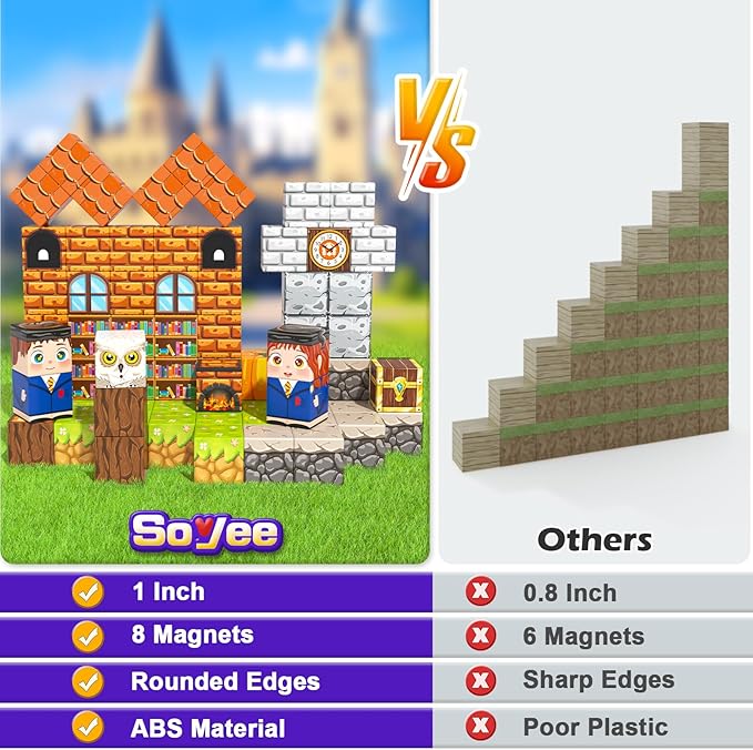 Magnetic Blocks - Build Mine Magnet World Magic World Adventure Set, 1’’ Magnet Cubes Kids Sensory Toys for Kids Age 3-5 5-7 8-12, Building Blocks Gift for 3 4 5 6 7 8 9 10 Year Old Boys & Girls