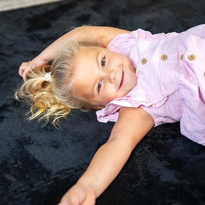 16 Piece Carpet Squares Puzzle Mat 49" x 49" Plush Interlocking Carpet Tiles, Foam Floor Tiles for Baby Play Mat - Kids Soft Play Floor Mats, Anti Slip Jigsaw Flooring Playmat Playroom Rug (Black)