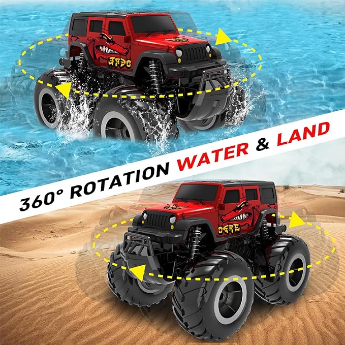 1/16 Remote Control Monster Truck : 4x4 Off Road Waterproof Rc Jeep Combines Amphibious and All Terrain Traversal, Birthday Gift for Boys & Girl Ages 6-12 (Red SUV)