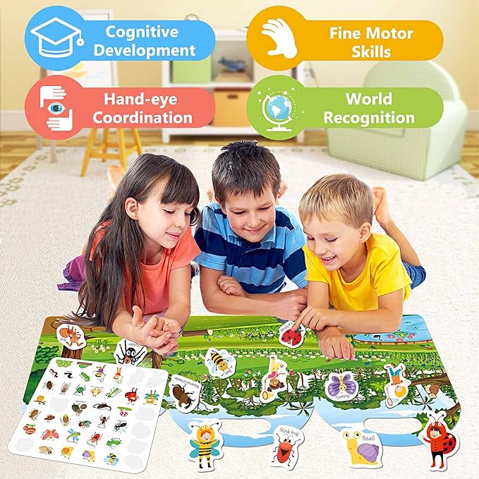 Reusable Toddler Sticker Books, Waterproof Stickers, Travel Essentials with Insect Theme