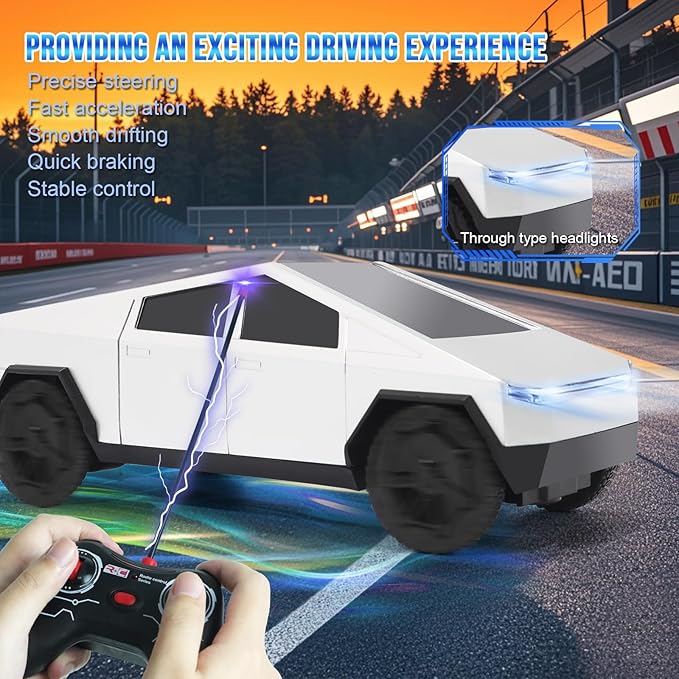 Remote Control Pickup Truck, 1/24 Scale Racing Car Model, Rechargeable Battery & Light and Loadspace, for Adults and Boys (Silver)