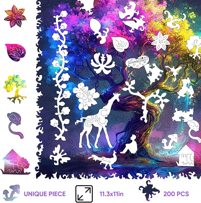 Wooden Puzzle for Adults, Hard Impossible Tree of Life Puzzles for Adults, Unique Shaped Challenge Puzzle, Beautiful Package, Best Gift Toys for Family Friends, Brain Games Medium 11.2x11.2in