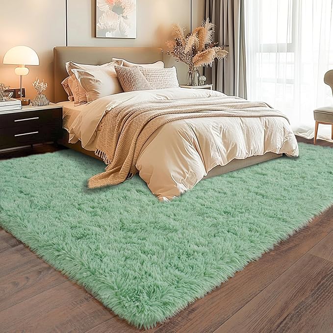 Super Fluffy Area Rug for Bedroom, Modern Shag Sage Green Rugs, Soft Plush Plush Large Carpet for Kids, Girls Boys and Teens Decor for Living Room Dorm Nursery Classroom, 5x7 Feet Light Green