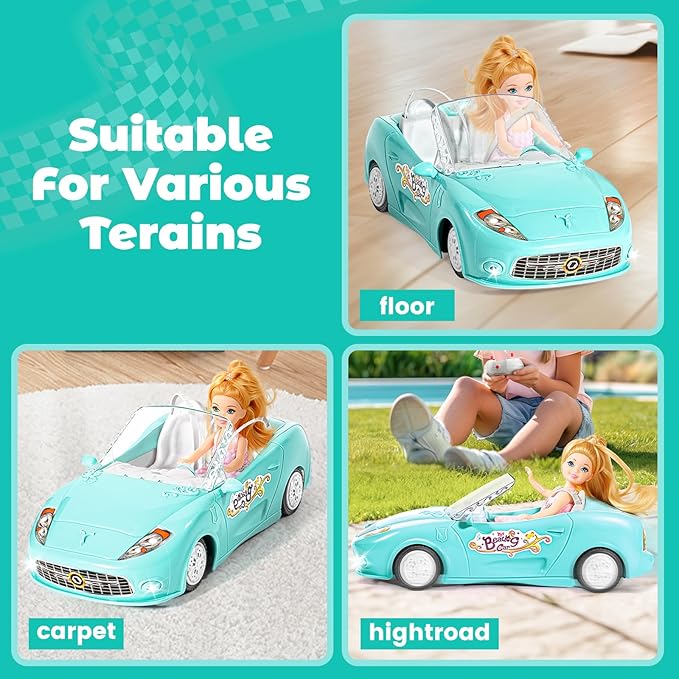 Remote Control Car, RC Cars for Girls, Rechargeable Racing, 1:18 Scale 2.4Ghz Toy for Kids with Doll, Rc Toys Car Birthday for Girls Kids