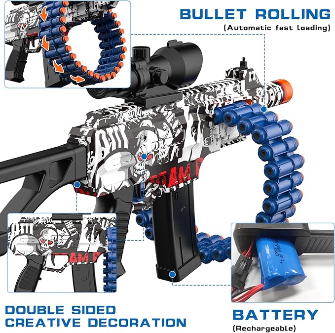 Electric Automatic Toy, Toy with 30 Dart Clips and 100 Foam Darts, Outdoor Shooting Games Toys for 6-12 Year Old Boys & Girls Adults, Presents for Birthday Xmas,White-Red