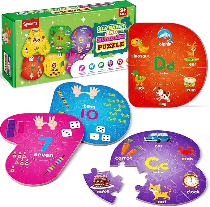 SYNARRY Number and Alphabet Puzzles for Kids Ages 3-5, ABC Learning for Toddlers Ages 3+, Preschool Activities Letter Puzzles Montessori Educational Toys Gifts for 4 5 6 7 8 Year Old Boys Girls