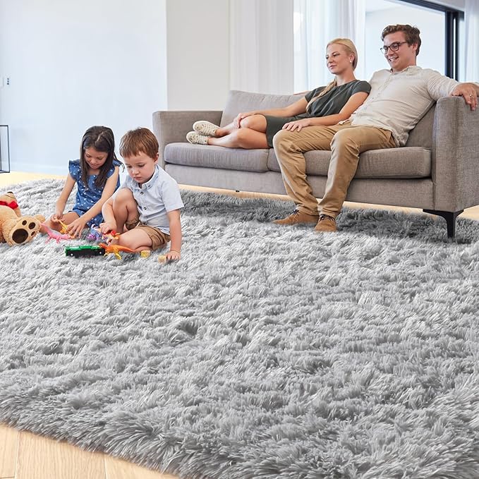 PAGISOFE Ultra Soft Fluffy Area Rugs for Bedroom Boys,Silver Rugs Carpets for Kids Room,Soft Plush Furry Bedside Rug,Non-Slip Floor Fuzzy Rugs,4x6 Ft