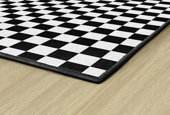 Flagship Carpets Schoolgirl Style Black and White Checkerboard Educational Area Rug for Kids Room Seating Décor, Children's Classroom, Play Carpet for Teaching and Playroom, 7'6" x 12'